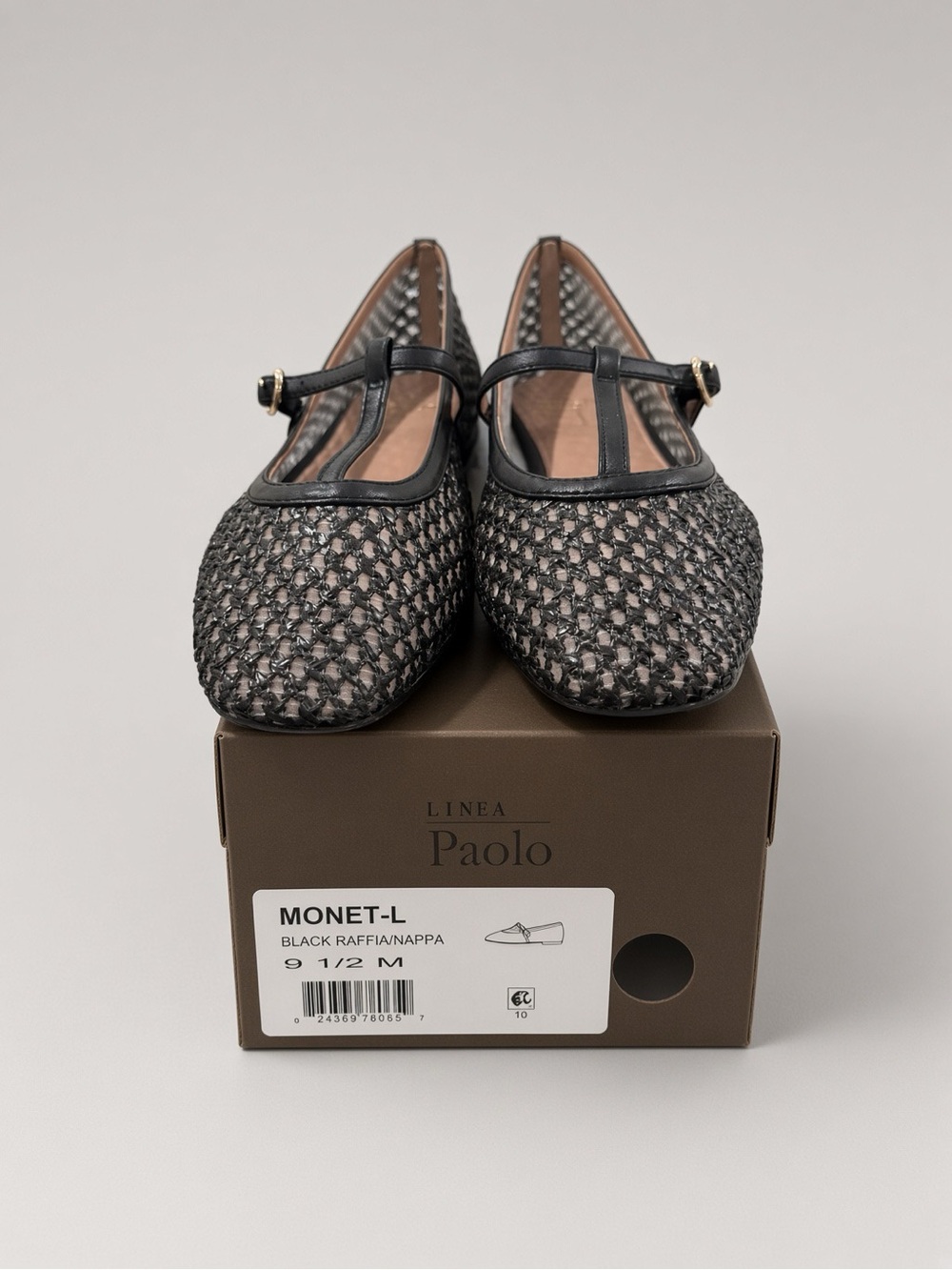 Linea Paolo Monet-L Black Raffia Mary Jane Flat Size 9.5M w/ Box